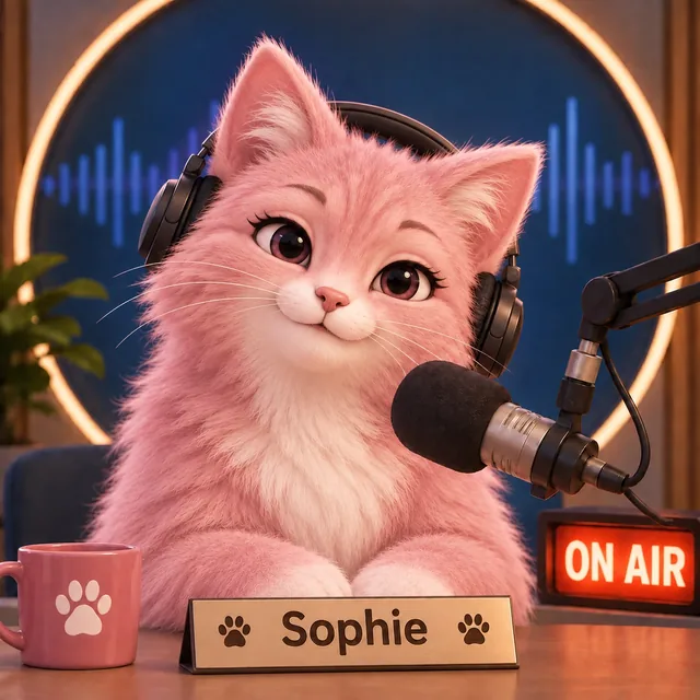 ชมพูหน้าไมโครโฟนในสตูดิโอ Socrates Radio